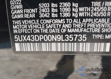 2022 BMW X3 Sdrive30I from USA, damaged, VIN 5UX43DP00N9L35735